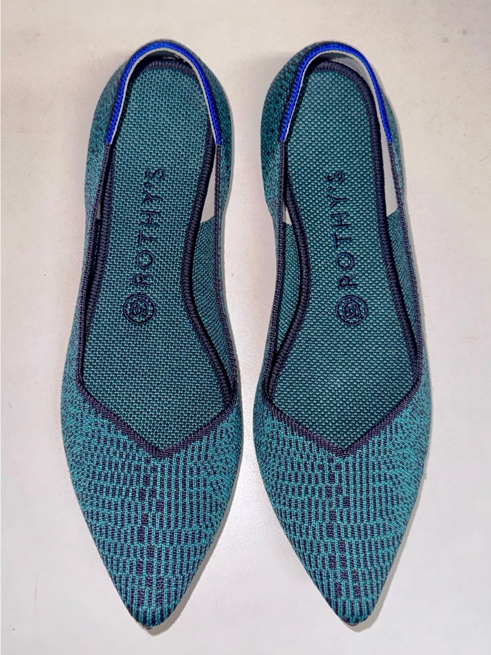 Rothy's Teal Python Knit Pointed-Toe Flats
